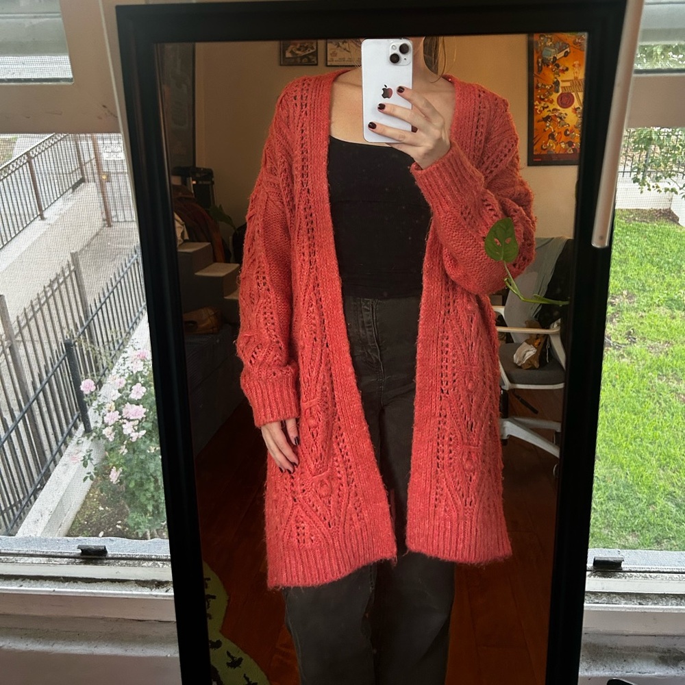 Anthropologie Coral Open-Knit Cardigan